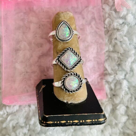 3/$15 Set of 3 Silver Faux Opal Bohemian Rings - Picture 1 of 4